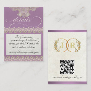 Monogram, Lace & QR Code - Lavender Enclosure Card