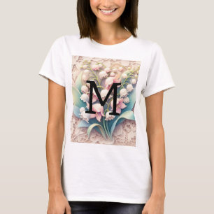 Monogram lace white lilies of the valley flowers T-Shirt