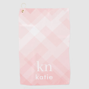 Monogram Ladies Pastel Pink Plaid Custom Name Golf Towel
