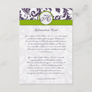 Monogram Lapis Purple Damask Information Card