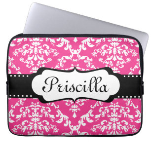 Monogram Laptop Sleeve Damask Pink Modern Cool