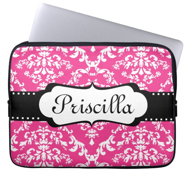 Monogram Laptop Sleeve Damask Pink Modern Cool (Front)