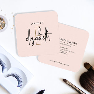 Monogram Lashes Aesthetician Beauty Blush Pink Square Business Card