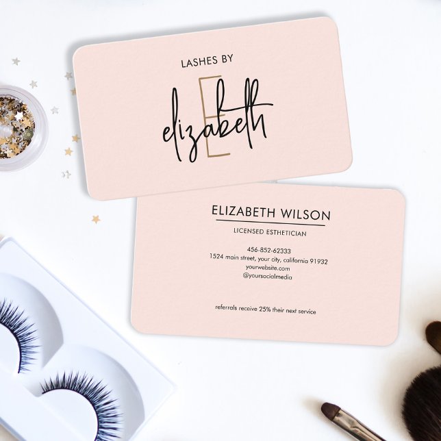 Monogram Lashes Aesthetician Beauty Business Card (Creator Uploaded)
