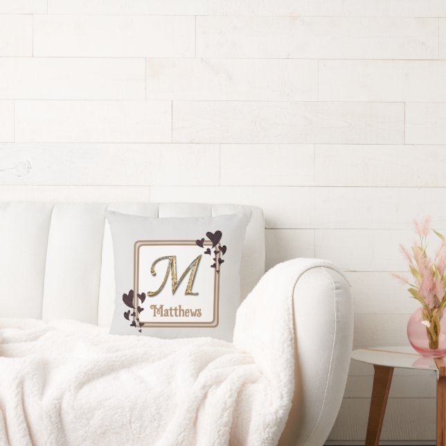 Monogram Last Name Gold Initial Hearts Keepsake Cushion (Couch)