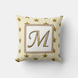 Monogram Last Name Gold Silver Stars Initial   Cushion