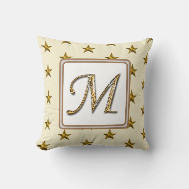 Monogram Last Name Gold Silver Stars Initial   Cushion (Front)
