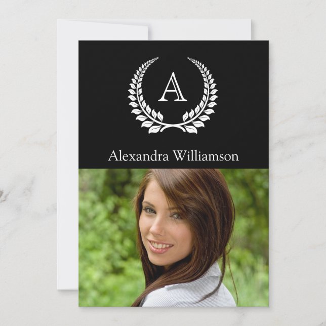 Monogram Laurel Black/White Invitation (Front)