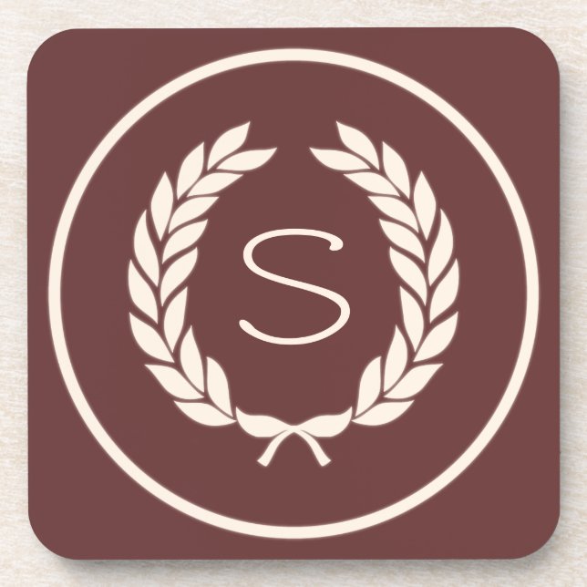Monogram Laurel Leaf Wreath Coaster (Front)