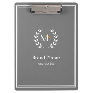 Monogram Laurel Wreath Grey Clipboard