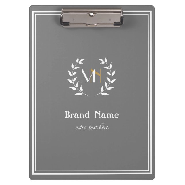 Monogram Laurel Wreath Grey Clipboard (Front)
