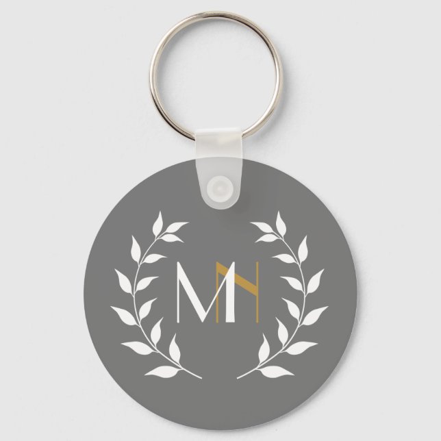 Monogram Laurel Wreath Grey Key Ring (Front)
