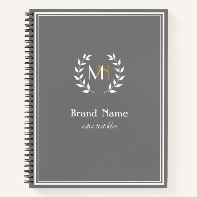 Monogram Laurel Wreath Grey Notebook (Front)