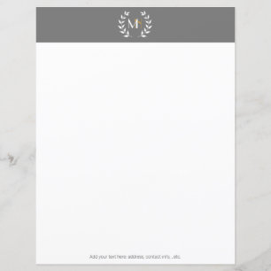Monogram Laurel Wreath Grey Paper