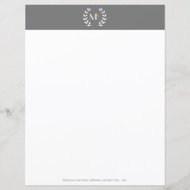Monogram Laurel Wreath Grey Paper (Front)