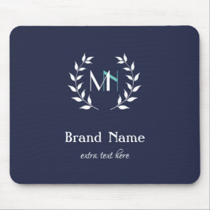 Monogram Laurel Wreath Navy Blue Mouse Pad