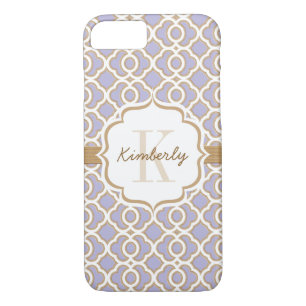 Monogram Lavender and Gold Quatrefoil iPhone 8/7 Case