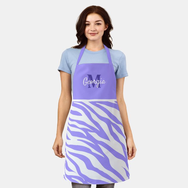 Monogram Lavender and White Zebra Stripes Apron (Worn)