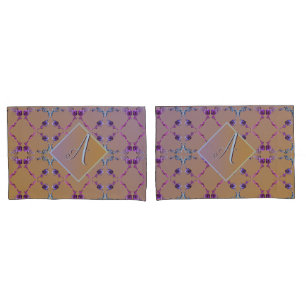 Monogram Lavender Blush Rose Hearts  Pillow Case