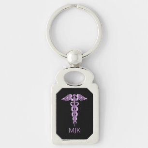 Monogram Lavender Caduceus Keychain