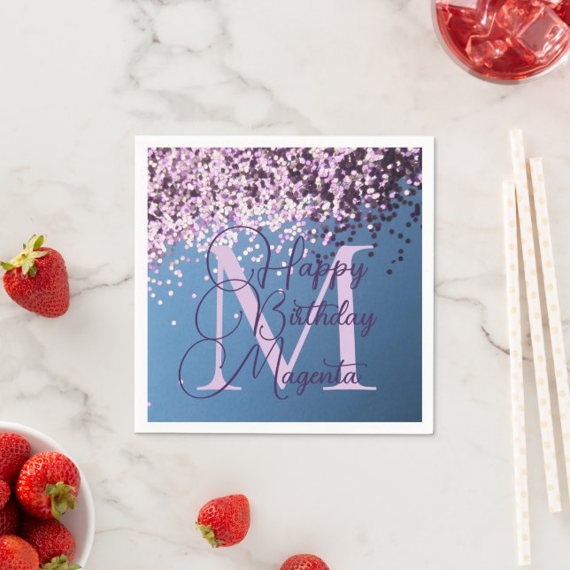 Monogram Lavender Confetti Birthday Personalised Napkin (Insitu)