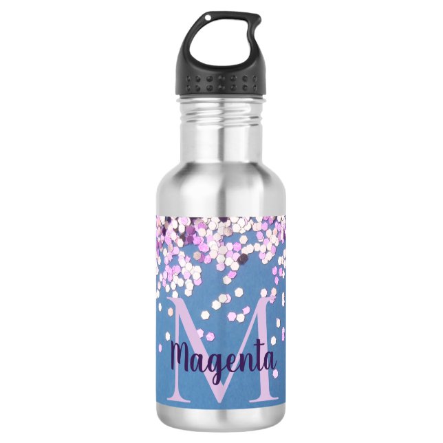 Monogram Lavender Confetti on Blue      710 Ml Water Bottle (Front)