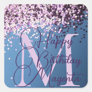 Monogram Lavender Confetti on Blue    Square Stick Square Sticker