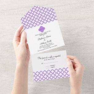 Monogram Lavender Quatrefoil Pattern Rehearsal All In One Invitation