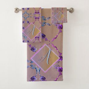Monogram Lavender Rose Heart Blush Bath Towel Set