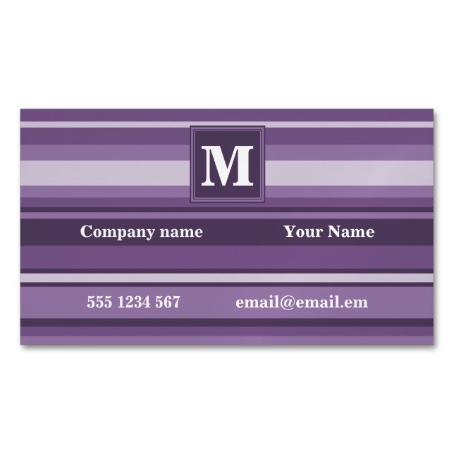 Monogram Lavender stripes Magnetic Business Card (Front)