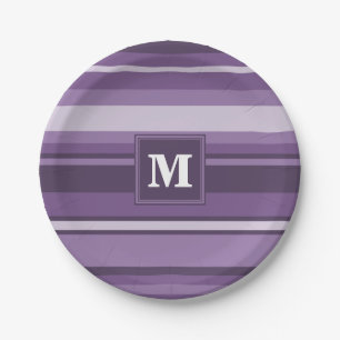 Monogram Lavender stripes Paper Plate