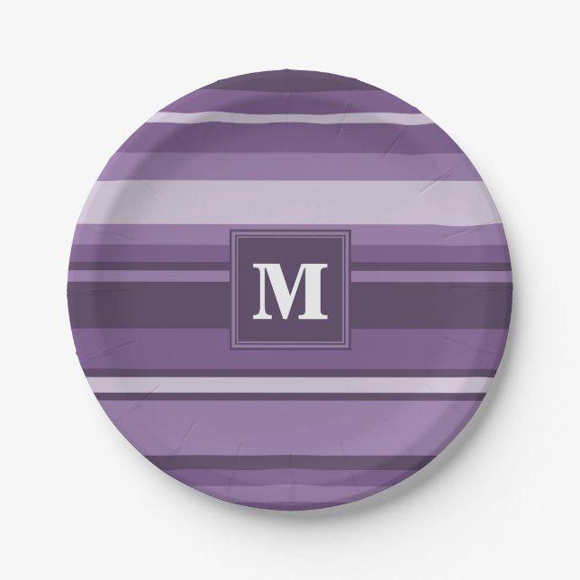 Monogram Lavender stripes Paper Plate (Front)