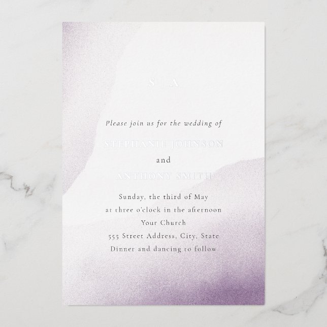 Monogram Lavender Watercolor Wash Wedding    (Front)