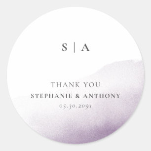 Monogram Lavender Watercolor Wash Wedding      Classic Round Sticker