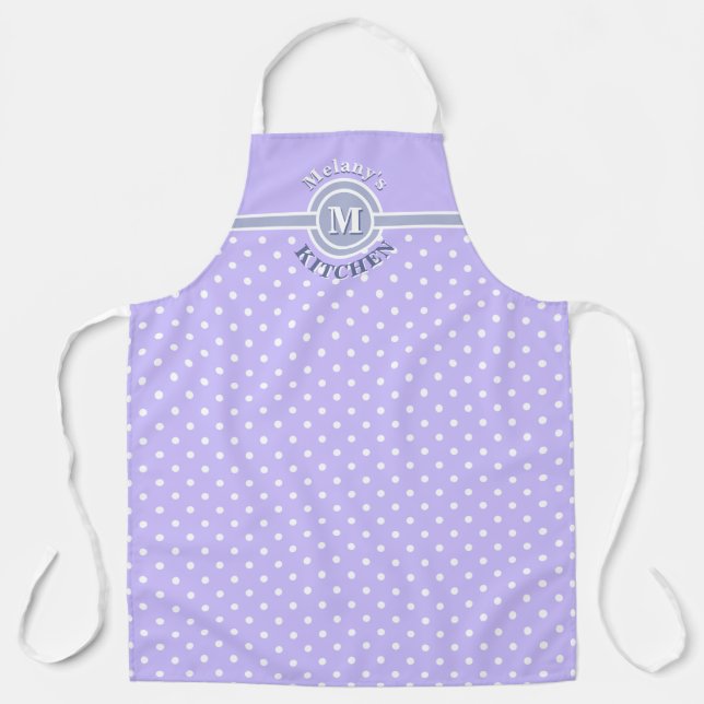 Monogram Lavender & White Polka Dot Kitchen Apron (Front)