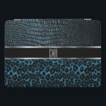 Monogram Leather and Leopard Pattern - Blue iPad Pro Cover<br><div class="desc">iPad Cover. Monogram faux leather and leopard print pattern design in a deep blue and black ready for you to personalise. ⭐This Product is 100% Customisable. *****Click on CUSTOMIZE BUTTON to add, delete, move, resize, changed around, rotate, etc... any of the graphics or text or use the fill in boxes....</div>