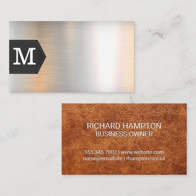Monogram |  Leather and Metal Business Card (Front/Back)