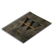 Monogram leather black gold script name chic