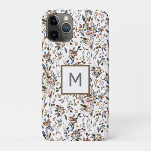 Monogram Leaves Berries White Watercolor Floral iPhone 11 Pro Case