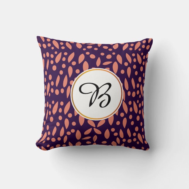 monogram & leaves patterned cushion (Front)