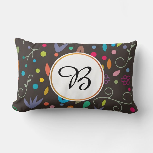 monogram & leaves patterned lumbar cushion (Front)