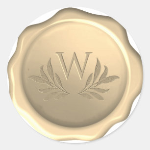 Monogram Leaves Wax Seal Foliage Golden Sticker