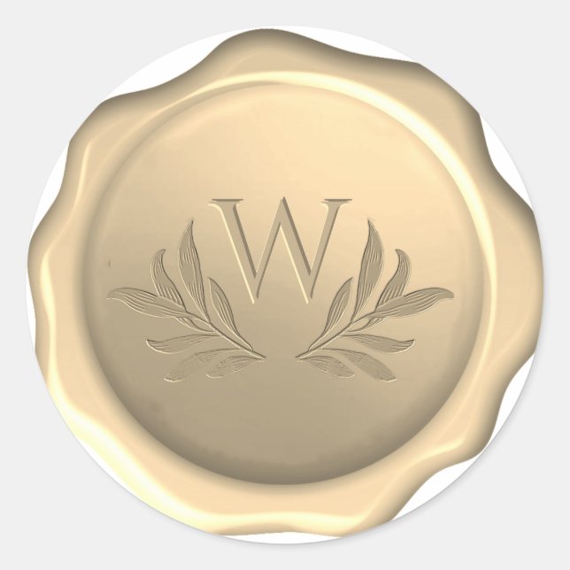 Monogram Leaves Wax Seal Foliage Golden Sticker (Front)