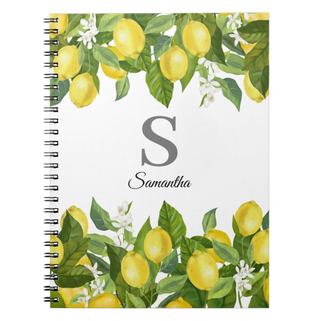 Monogram Lemon Citrus Name  Notebook (Front)