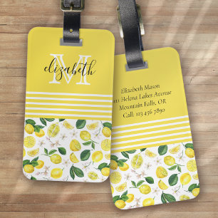 Monogram Lemon Citrus Pattern Luggage Tag