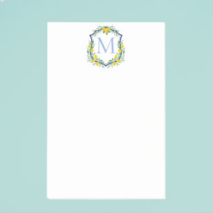 Monogram Lemon Crest, Blue and White Custom Post-it Notes
