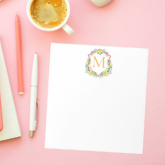 Monogram Lemon Crest, Pink & Orange Custom  Notepad