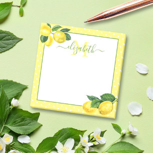 Monogram lemon rustic country watercolor polka dot post-it notes