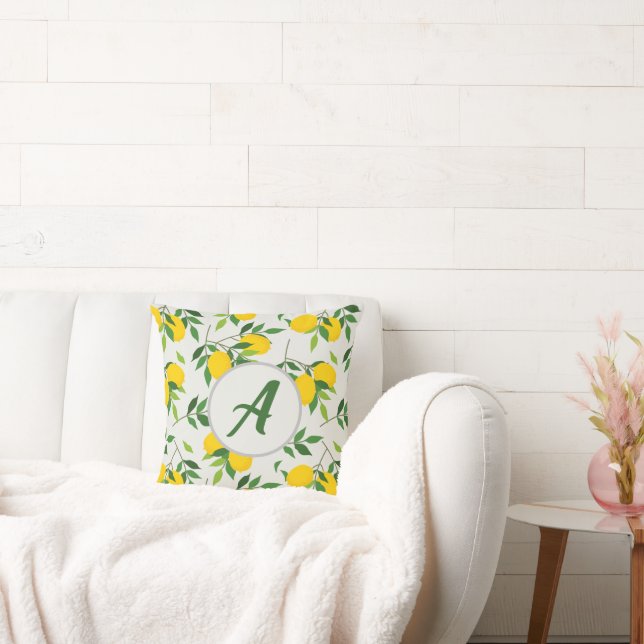 Monogram Lemon White Pillow (Couch)