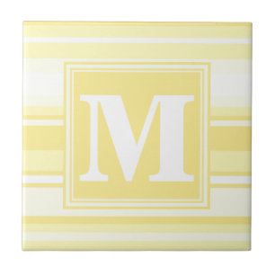 Monogram lemon yellow stripes ceramic tile